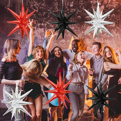 HILAVO 6PCS Star Balloons, 22Inch Black Red and Silver Star Balloon Foil - Image 4