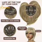 QUEENTAS Blonde Hair Topper for Women with Thinning Hair Pieces 6"*6"Large Coverage 360°3D Cover Silver Synthetic Short Bob with 5 Clips in Wiglets(Blonde Mixed Brown)
