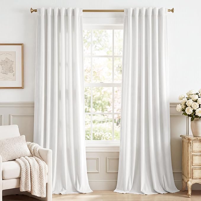 White Velvet Curtains Light Dimming Privacy, W52 x L84, 2 Panels | 300GSM Thick by StangH
