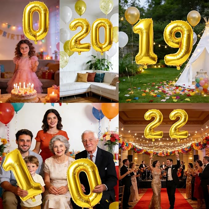 40 Inch Number 19 Balloons for 19th Birthday Party Decorations, 0-100 Gold - Image 7