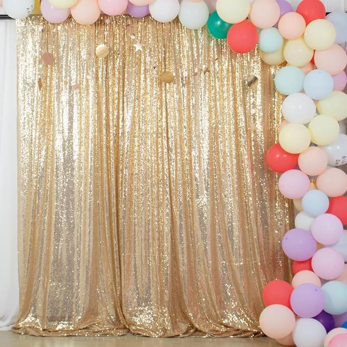 ShinyBeauty Light Gold Sequin Backdrop 10X10 Gold Drapes Curtain - Image 2