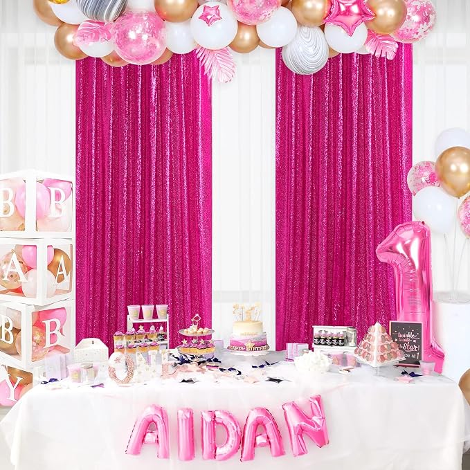 Fuchsia Glitter Sequin Backdrop Curtains 6 Pieces 2ftx8ft Dessert Backdrop - Image 5