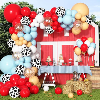 170Pcs Farm Animal Red Blue White Cowboy Western Balloon Arch Garland Kit | Red by OuddyParty