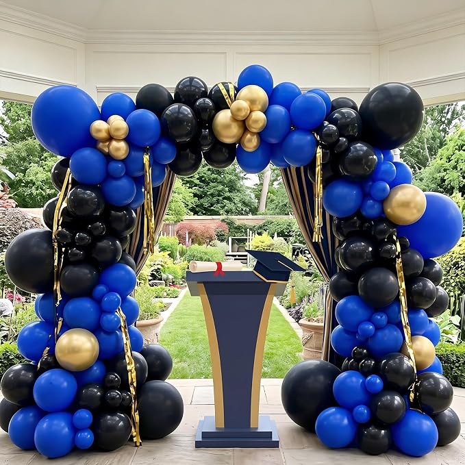 130pcs 18 12 10 5 Inch Royal Blue and Black Latex Balloon Garland Arch Kit | - Image 5