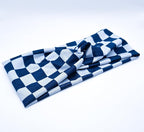 Soft Stretchy Headband, 3-in-1 Versatile Twist Style, One-Piece (Navy/Cream Checkered, Child)