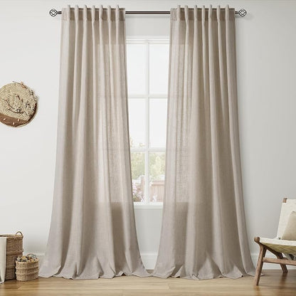 Cobblestone Linen Curtains for Living Room 105 Inches Long Light Filtering Semi by Nanspring