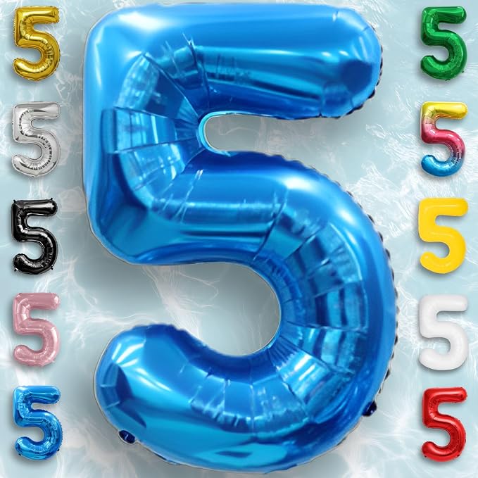 Blue Number Balloon 5 Mylar Foil Balloons 16 inch - Image 2
