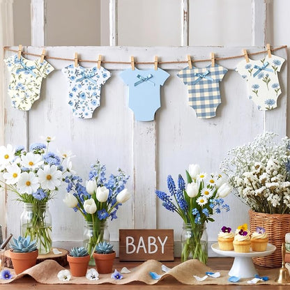 Frienda Baby in Bloom Paper Banner Baby Shower Blue Paper Bodysuit Dress by Frienda