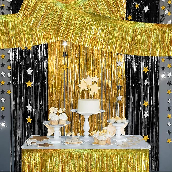 BEISHIDA Laser Gold Fringe Garland Banner 30ft Wall Tinsel Foil Streamers | - Image 4