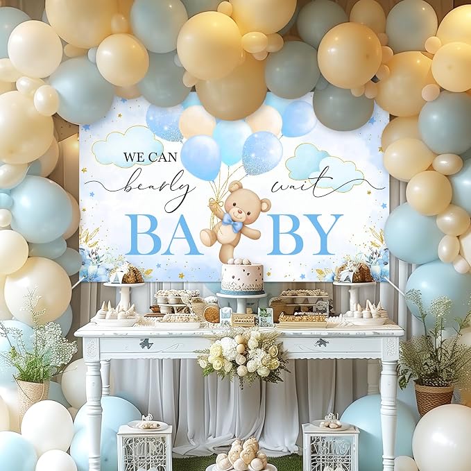 Mocsicka We Can Bearly Wait Backdrop 6x3.6 ft Pink Bear Baby Shower Banner Girl - Image 2