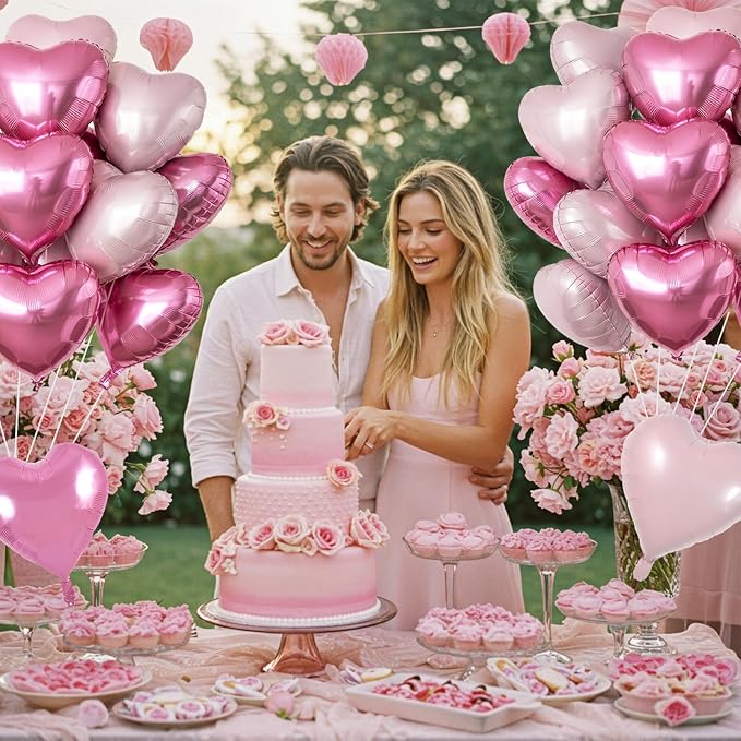 TONIFUL 30Pcs Pink Hot Pink Heart Balloons 18Inch Heart Shape Foil Balloon | - Image 6