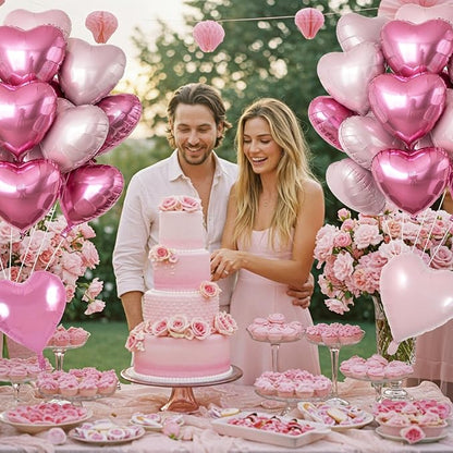 TONIFUL 30Pcs Pink Hot Pink Heart Balloons 18Inch Heart Shape Foil Balloon | - Image 6
