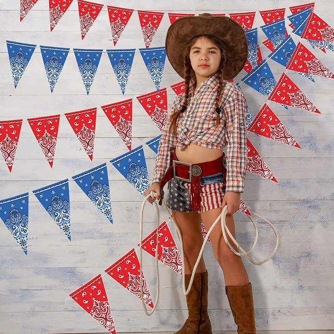 Boao 5 Pack Western Cowboy Party Decorations Bandana Pennant Banner Wild West - Image 3