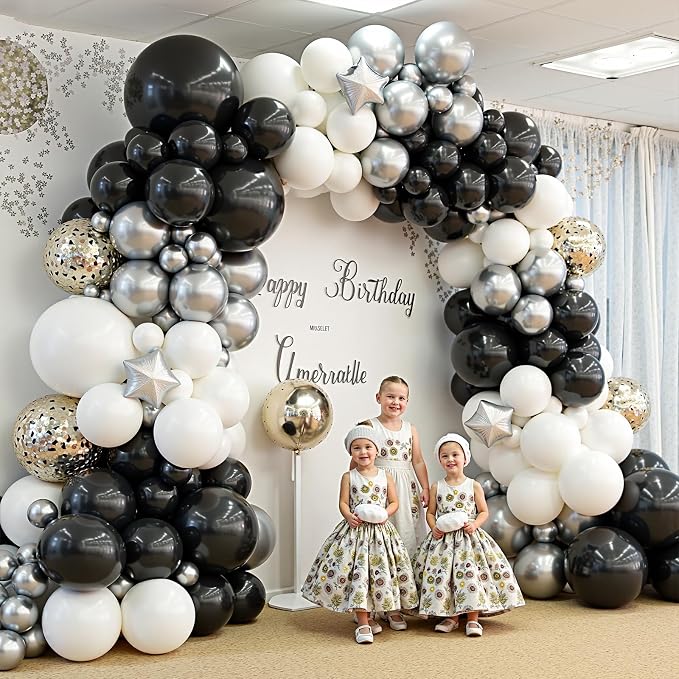 412Pcs Black and Silver White Balloon Arch Kit, 18 12 10 5 Inch Different Size - Image 5