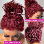 Burgundy Wig Human Hair Hidden Strap 99j Burgundy 360 Full Lace Front Wigs Human Hair Invisible Strap Pre Plucked Bleached Konts Deep Wave Lace Frontal Wig with Drawstring Curly Glueless Wigs(20inch)