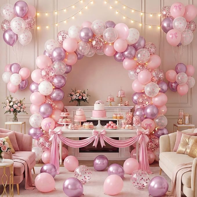 Civaner 48 Pcs Pink Bow Balloons Bulk 12 Inches Light Metallic Pink Clear White - Image 6