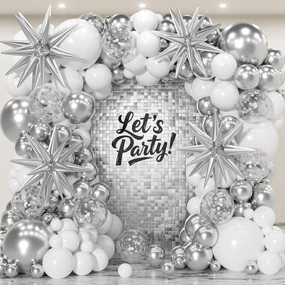 153Pcs White and Silver Balloons Garland Arch Kit by PTGOLUO