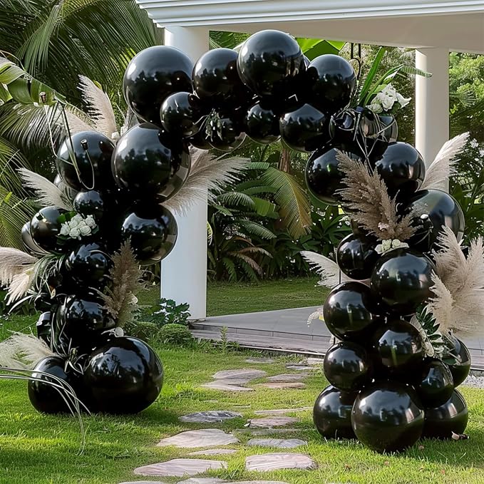 Double Stuffed Black Balloon Garland Arch Kit | 18/12/10/5inch Different Sizes by Unknown