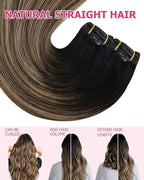 YoungSee Balayage Hair Extensions Clip ins Ombre Black to Brown with Caramel Blonde Clip in Extensions Real Human Hair Ombre Hair Clip on Hair Extensions for Women 20Inch 120G 7Pcs
