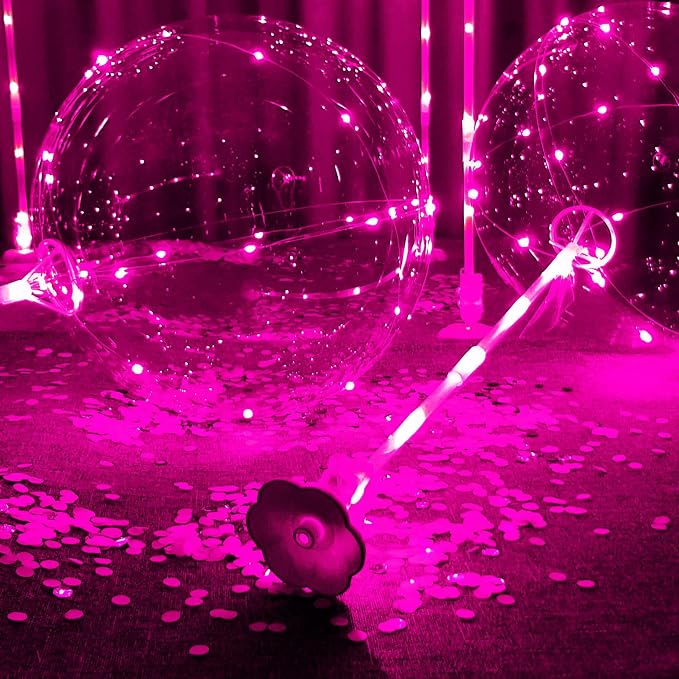 LED Balloons with Sticks and Stands and Batteries 6Pack Pink | Table Top - Image 2