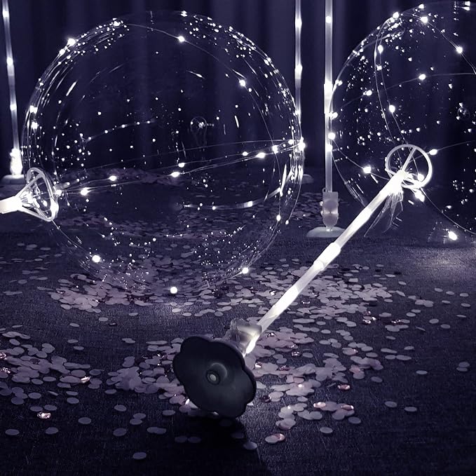 6PCS LED Bobo Balloons with Sticks, Balloon Stand DIY Kits | Clear Balloons - Image 3