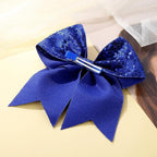 Large Glitter Cheer Bows Clips, Jumbo Big 7 Inch Cheerleading Sequin Hair Bow Hair Accessories for Teens Girls Football Sports Cheerleader Outfit Uniform (Royal Blue)