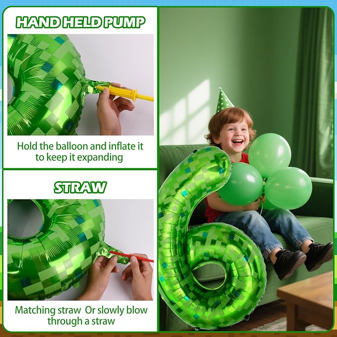 40 Inch Giant Green Pixel Miner Theme Number Balloons 40 Inch Foil Party - Image 4