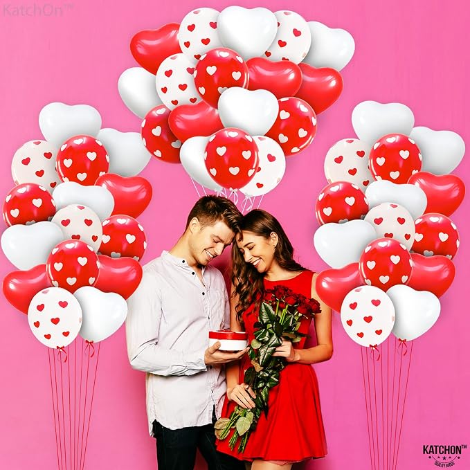KatchOn Red and White Balloons 12 Inch, Heart Decorations, Romantic Decorations - Image 5