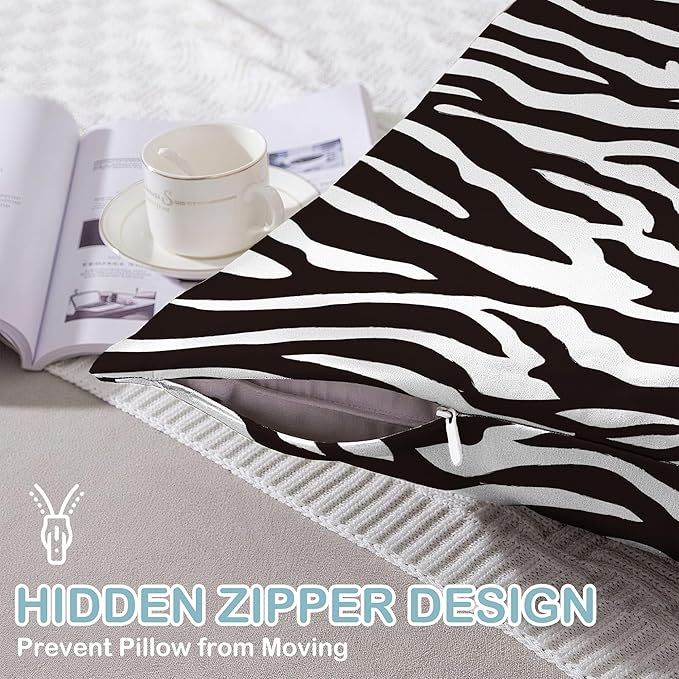 Zebra Black and White Satin Pillow Case Queen Size,Soft Pillowcases for Hair and Skin Similar to Silk,Pillowcases with Hidden Zipper Bedding Accessories,20X30 Inches,1 Pack