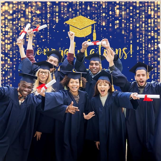 Mocsicka Class of 2026 Backdrop Blue Gold Glitter Bokeh Graduation Party - Image 9