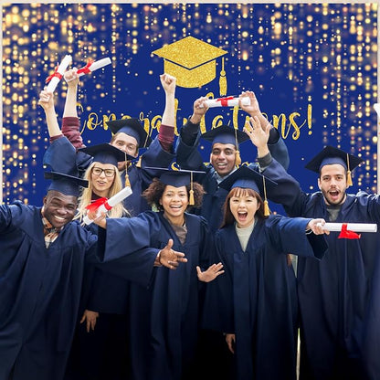 Mocsicka Class of 2026 Backdrop Blue Gold Glitter Bokeh Graduation Party - Image 9
