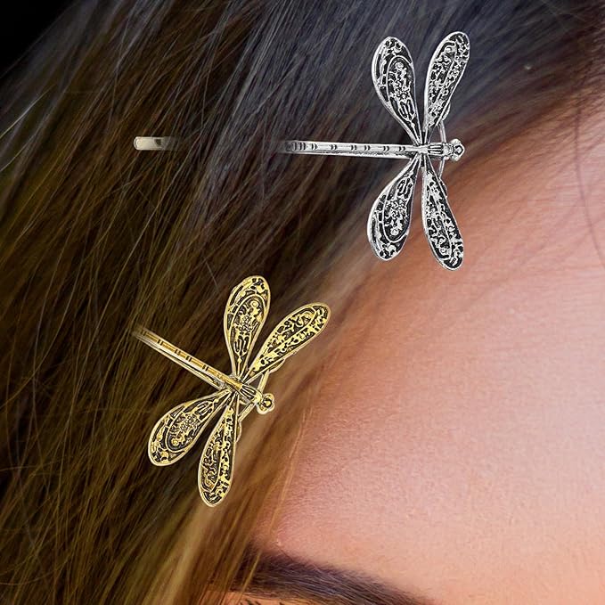 Dragonfly Hair Clip, Gold & Silver Antique Decorative Bobby Pins for Prom Birthday Party Wedding Retro Hair Styling Pins Accessories for Women Girls Bride French Hairpins