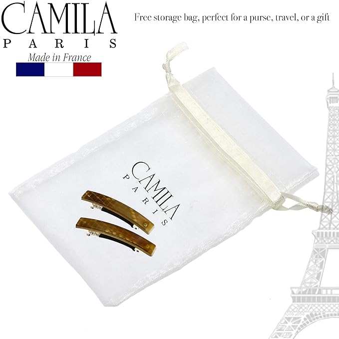 Camila Paris CP2939 French Hair Barrette Clip for Girls, Set of 2 Rubberized Metal Clasp Strong Hold Grip Hair Clips for Women, No Slip and Durable Styling Girls Hair Accessories, Made in France