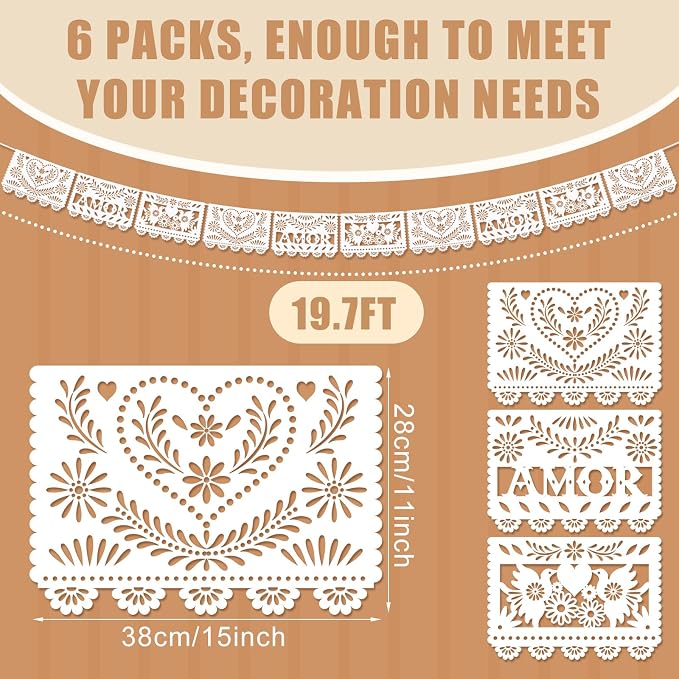 TaoBary 6 Pcs Papel Picado Mexican Wedding Cielito Lindo Party Decor 118 Feet - Image 2