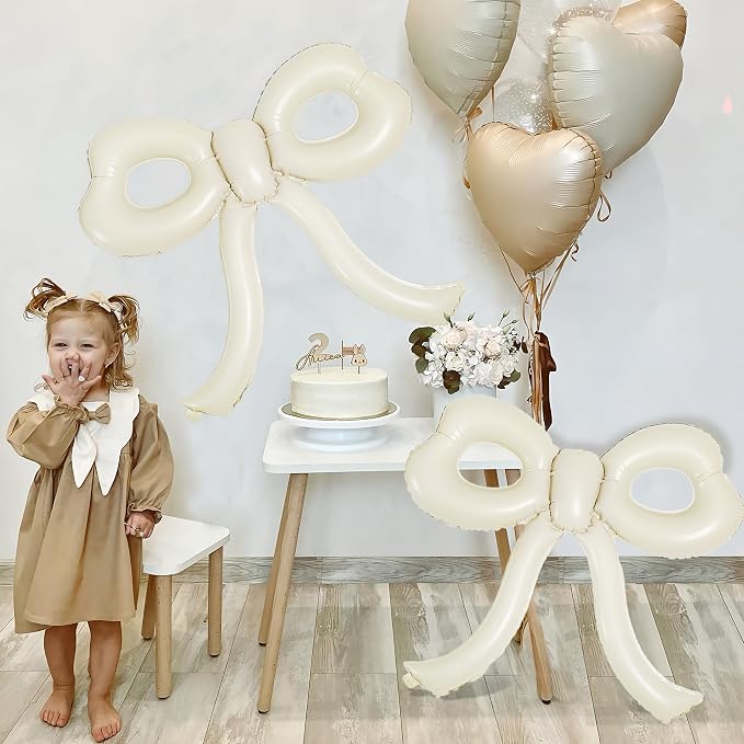 4 Pcs Bow Birthday Decorations Cream Bow Balloons - Image 8