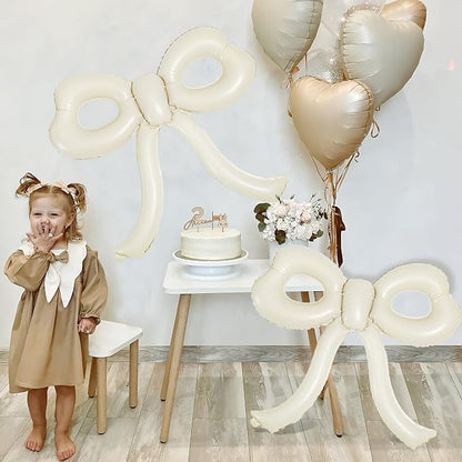 4 Pcs Bow Birthday Decorations Cream Bow Balloons - Image 8