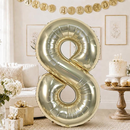 40 Inch Balloon Number 8 Champagne Gold, Large Foil Light Gold Number 8 Balloons by KAINSY