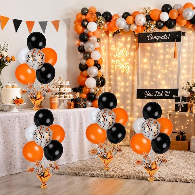 4 Set Halloween Balloons Black Orange Confetti White Balloon Stand Centerpiece - Image 9