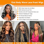32 Inch Balayage Highlight Ombre Lace Front Wig Human Hair Honey Blonde 13x6 Body Wave HD Lace Front Wigs Human Hair Pre Plucked 200 Density 1b/27 Colored Lace Frontal Glueless Wigs for Women