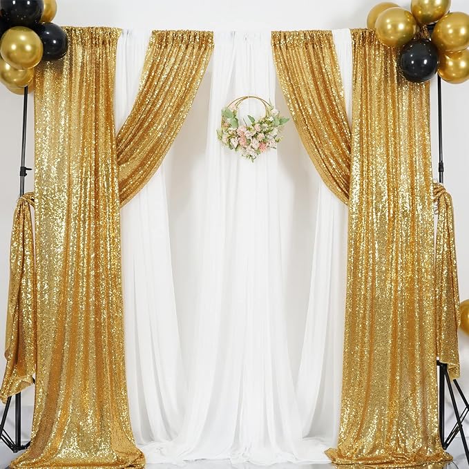 Poise3EHome Gold Sequin Backdrop Curtain, 2 Panels 2Ft x 8Ft Glitter - Image 9