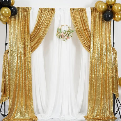 Poise3EHome Gold Sequin Backdrop Curtains, 2 Panels 2FTx8FT Glitter Background - Image 9
