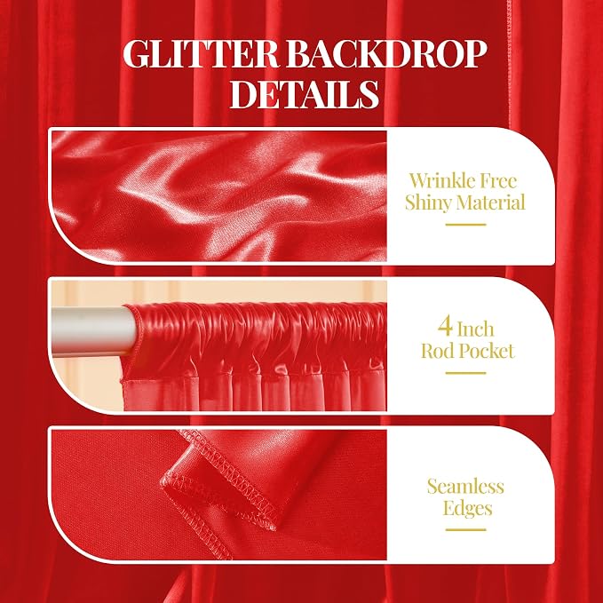 30x10ft Red Glitter Backdrop Curtain - Image 5
