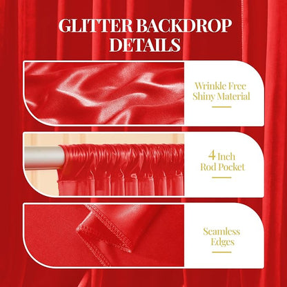 30x10ft Red Glitter Backdrop Curtain - Image 5
