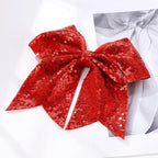 Large Glitter Cheer Bows Clips, Jumbo Big 7 Inch Cheerleading Sequin Hair Bow Hair Accessories for Teens Girls Football Sports Cheerleader Outfit Uniform (Red)