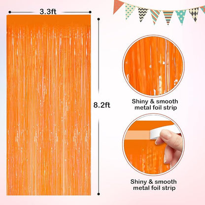 Orange Metallic Tinsel Foil Fringe Curtains, 2 Pack 3.3x8.3 Feet Party Streamer - Image 2