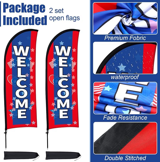 Buryeah 2 Sets Welcome Feather Flag Sign Kit 8 ft Welcome Banners Swooper Flag - Image 4
