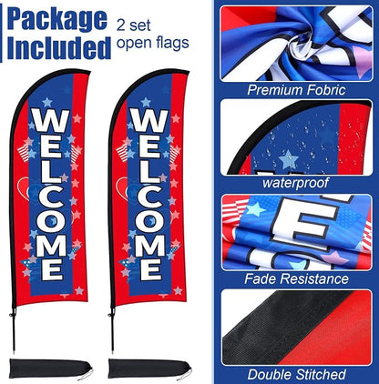 Buryeah 2 Sets Welcome Feather Flag Sign Kit 8 ft Welcome Banners Swooper Flag - Image 4