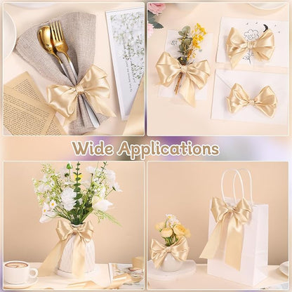 woric Champagne Gold Ribbon 1 1/2 Inch 60 Yards | Wide Gift Satin Ribbons Gold - Image 3