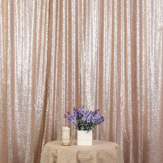Poise3EHome Champagne Sequin Backdrop, 10Ft x 10Ft Glitter Photography by Poise3EHome