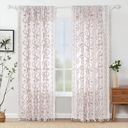 Schweek Boho Floral Curtains 84 Inches Length 2 Panels - Image 2